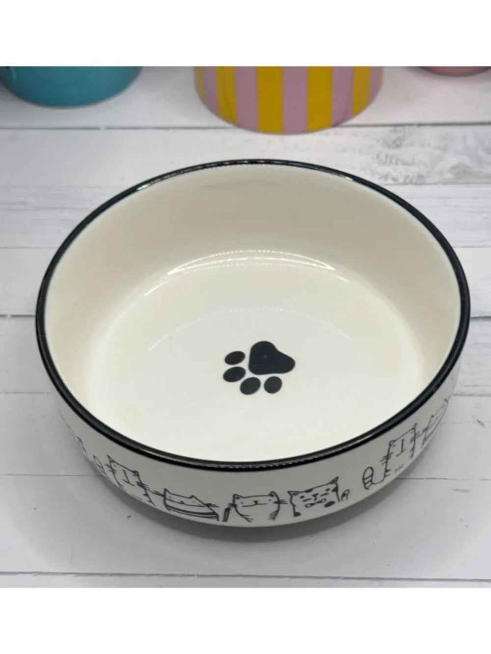 Good Kitty Stoneware Cat Bowl With Cute Cartoon Design